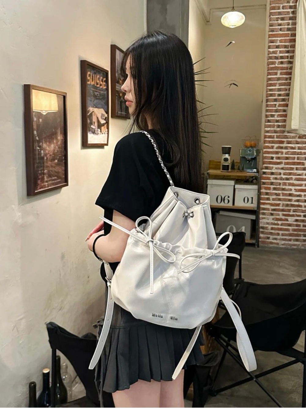 Matin Kim Leather Drawstring Ribbon Backpack - Picture 2 of 16